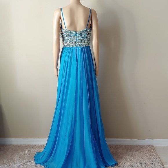 NWT Jovani A-line Prom Formal Gown in Peacock - Picture 4 of 5